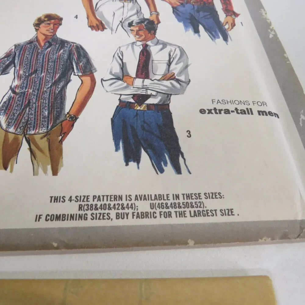 Simplicity 8725 Clothing Pattern Extra Tall Mens 38-44 Shirt UNCUT